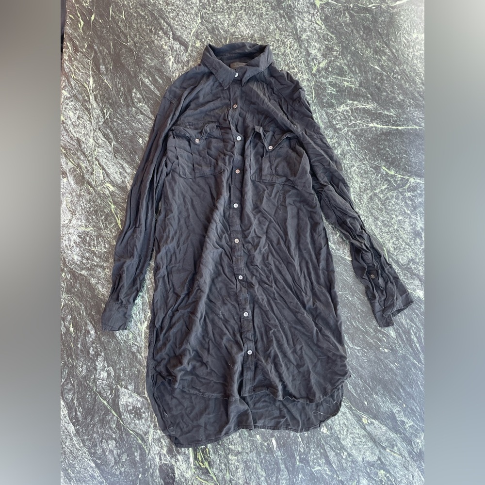 Black Button-Up Long Sleeve Shirt Dress